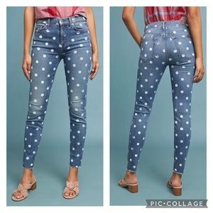 7 For All Mankind High-Rise Skinny Ankle Jeans in Polka Dot Size 27